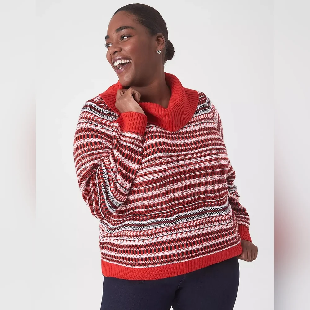 Lane Bryant Red Black and White Cowl Neck Sweater Sz 14/16